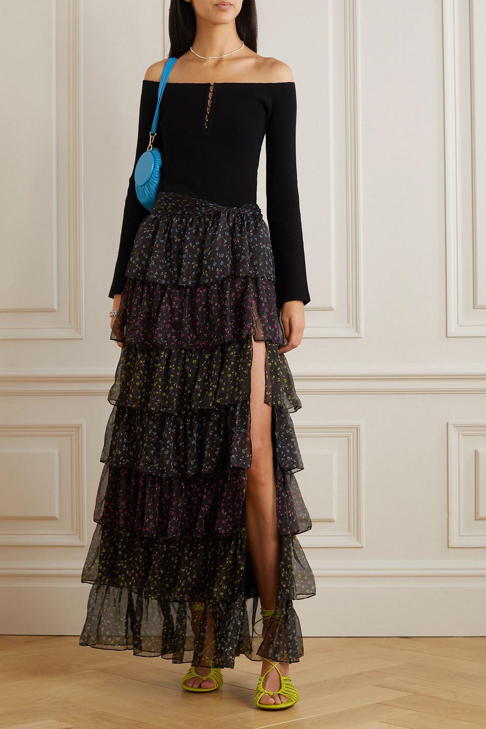 Patina tiered floral-print silk-chiffon maxi skirt