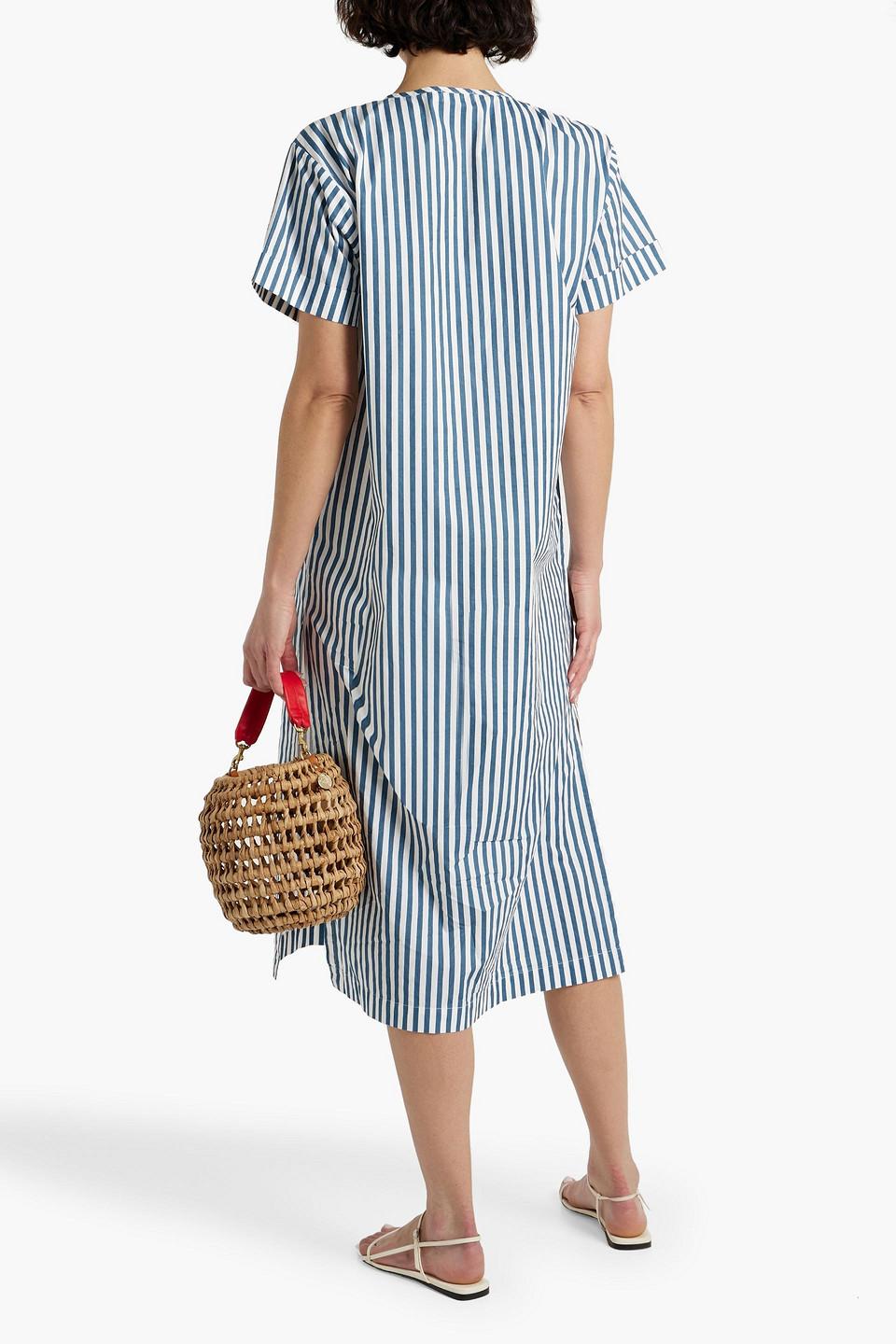 Striped cotton-poplin midi dress