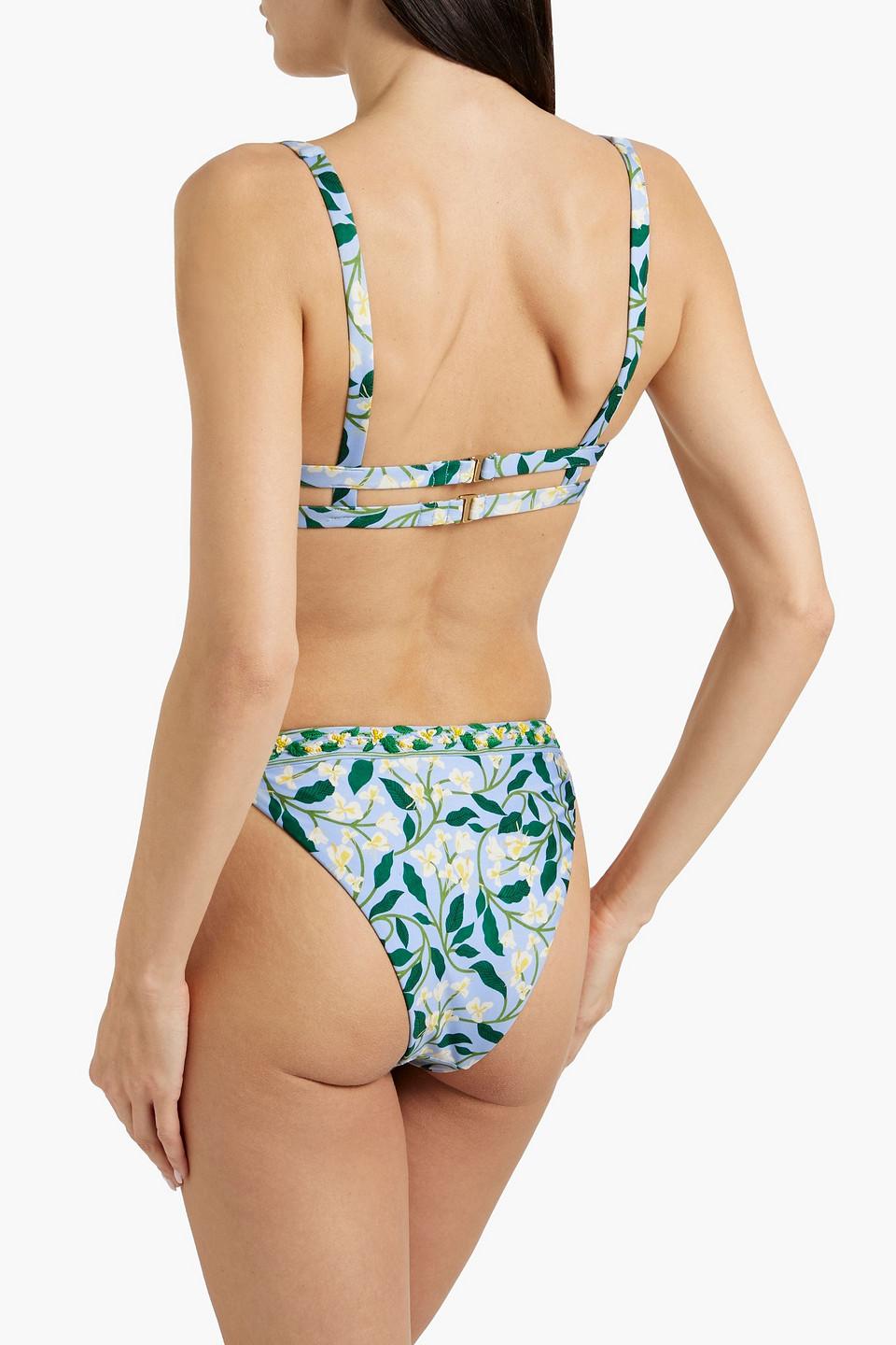 Lluvia Dos Gardenias Celeste embellished floral-print mid-rise bikini briefs