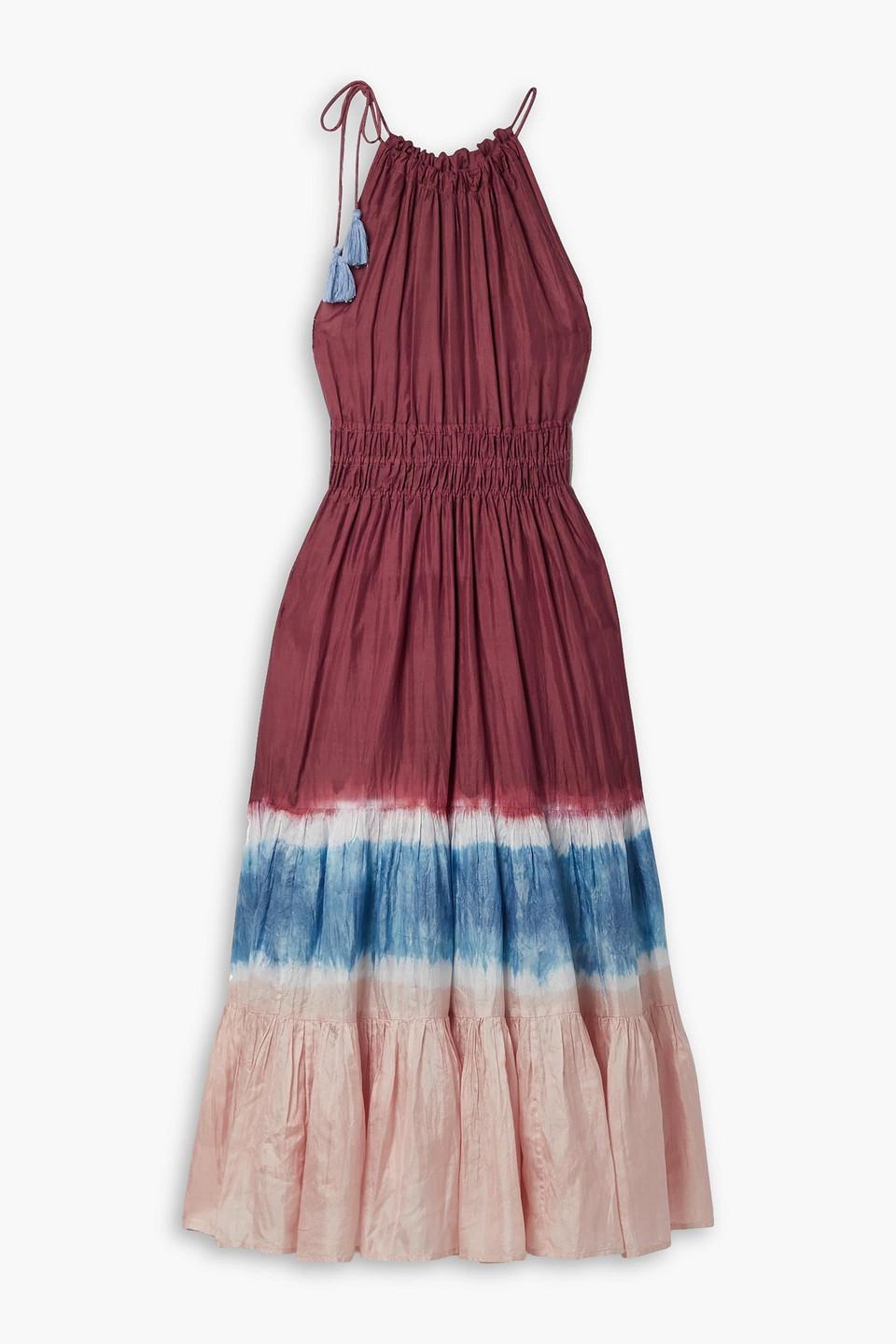 Nevaeh gathered tie-dyed silk-crepe midi dress