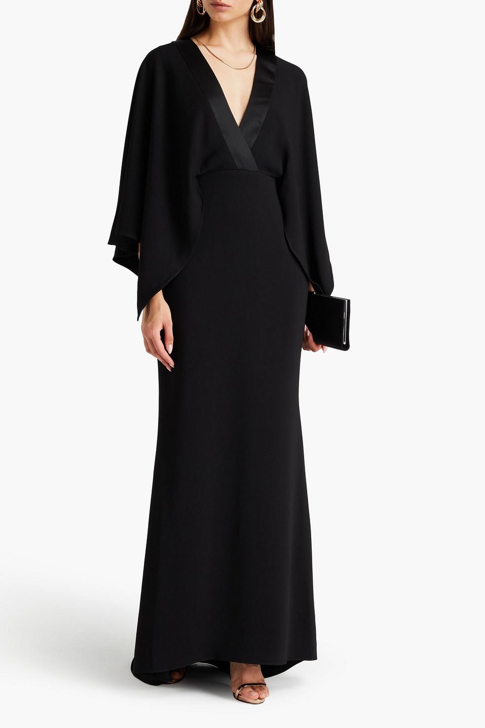 Draped satin-trimmed crepe gown