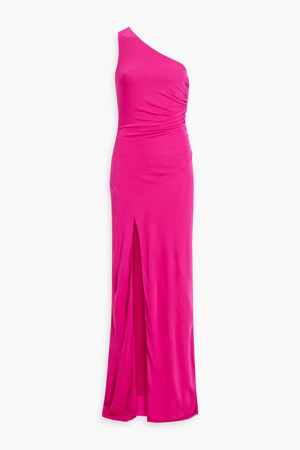 Mailia one-shoulder ruched jersey gown