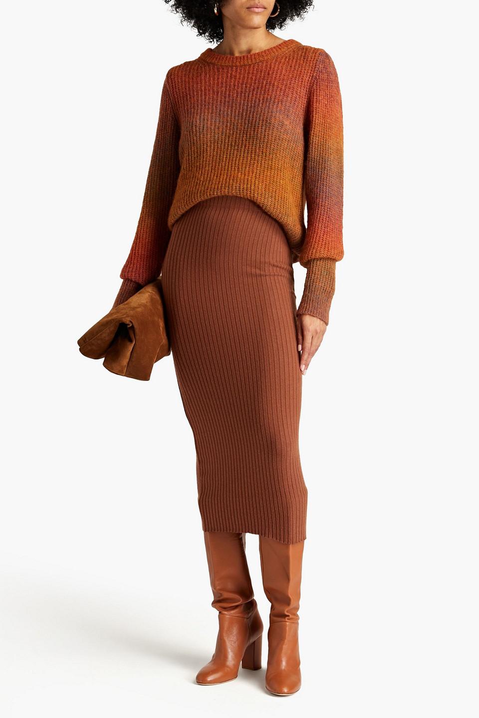 Ribbed-knit midi skirt