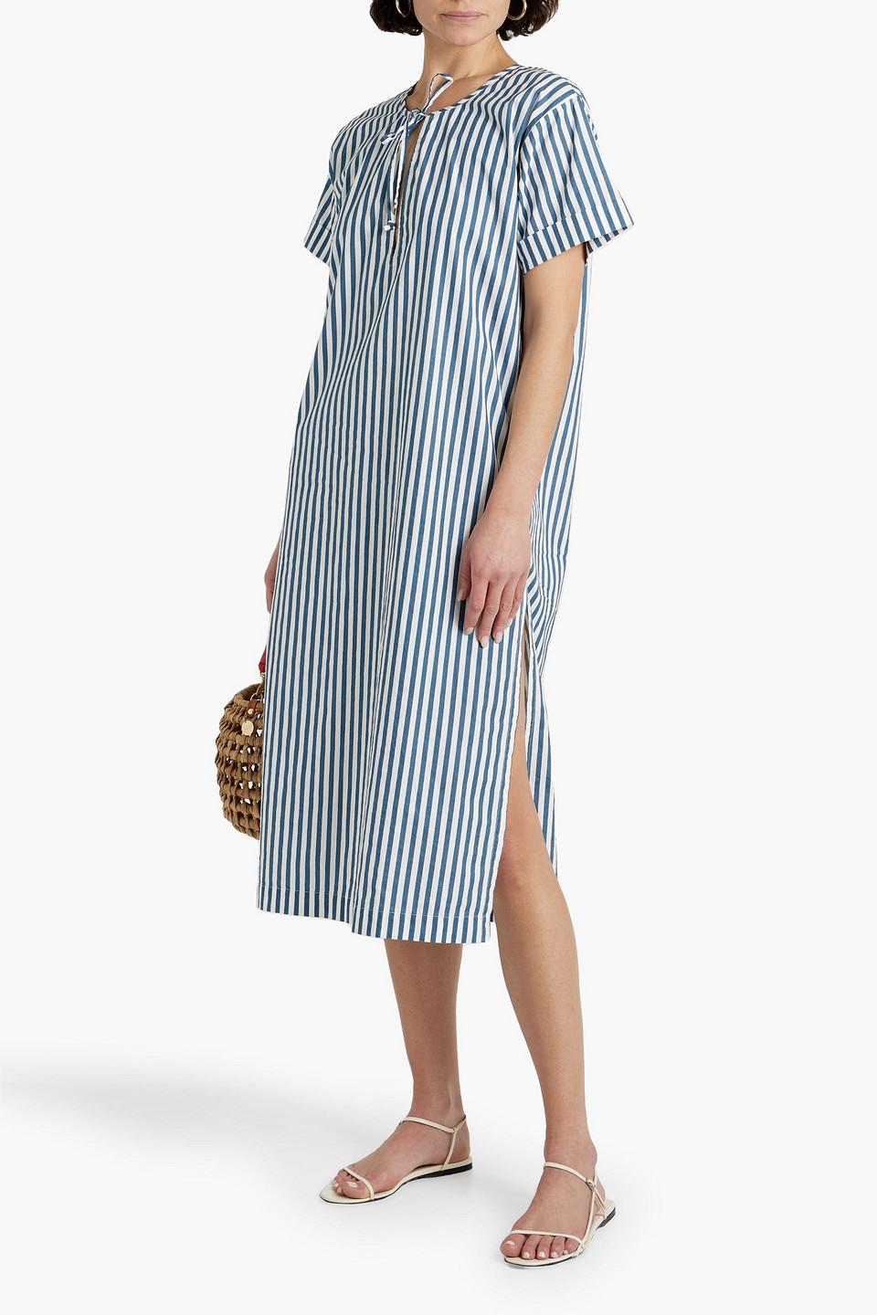 Striped cotton-poplin midi dress