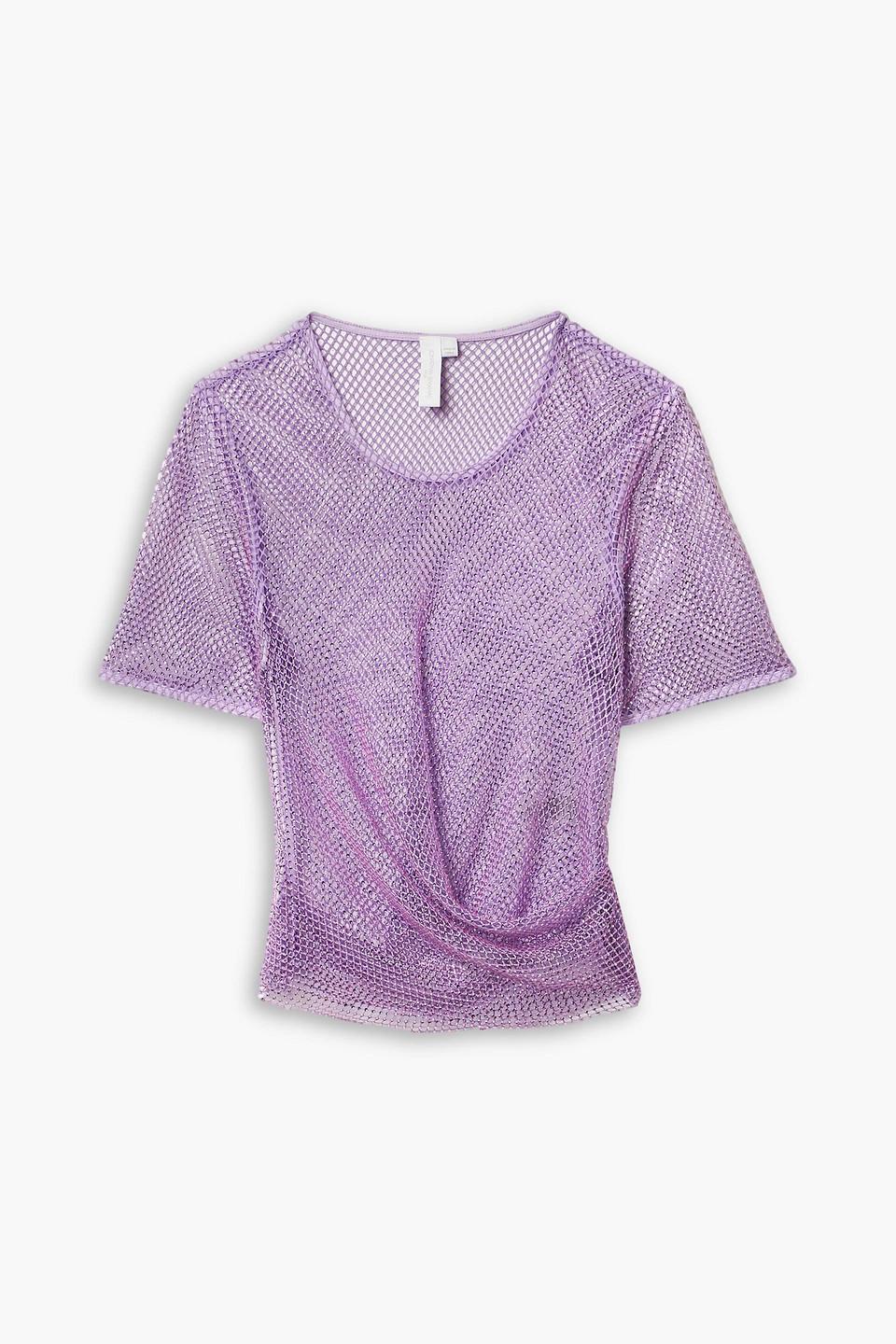 Electra draped crystal-embellished open-knit T-shirt