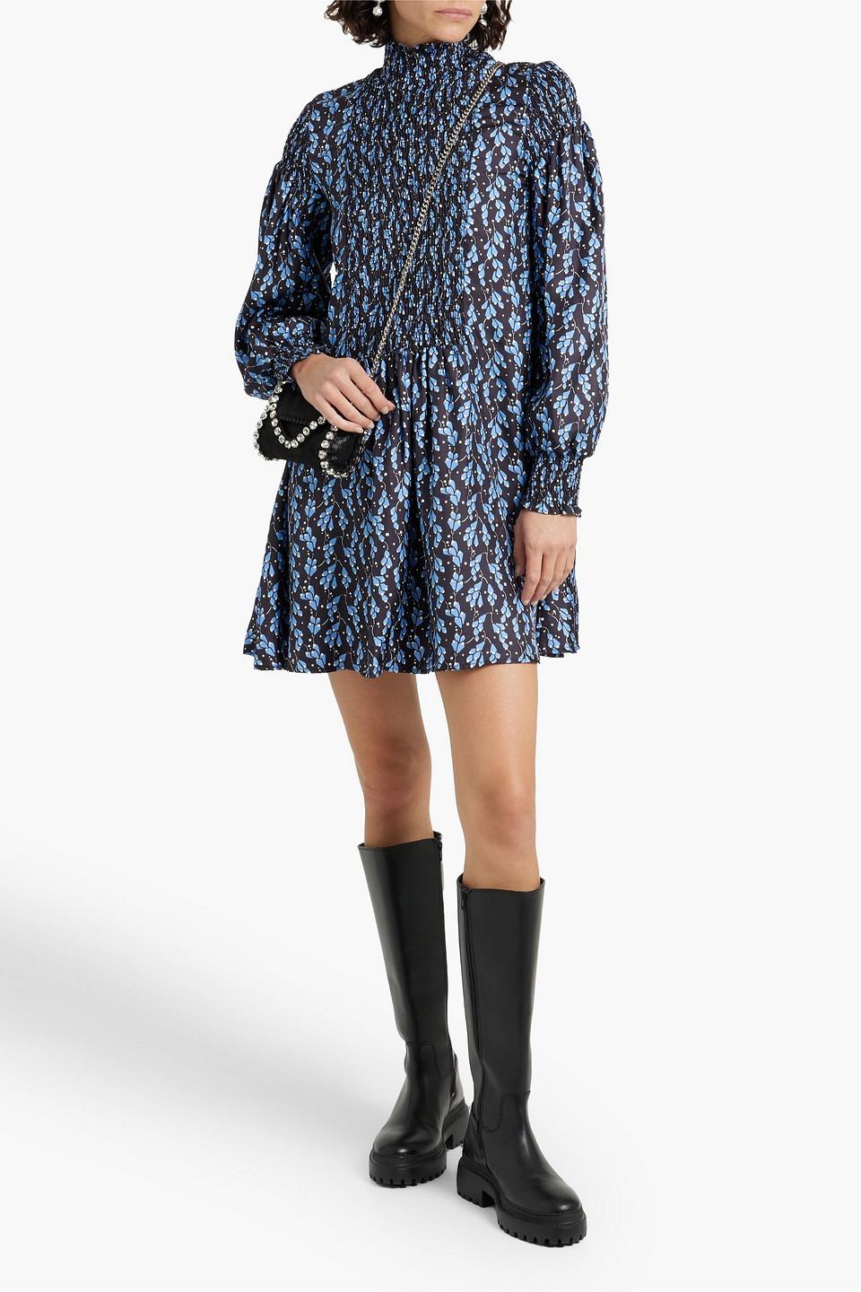 Jack shirred floral-print silk-twill turtleneck mini dress