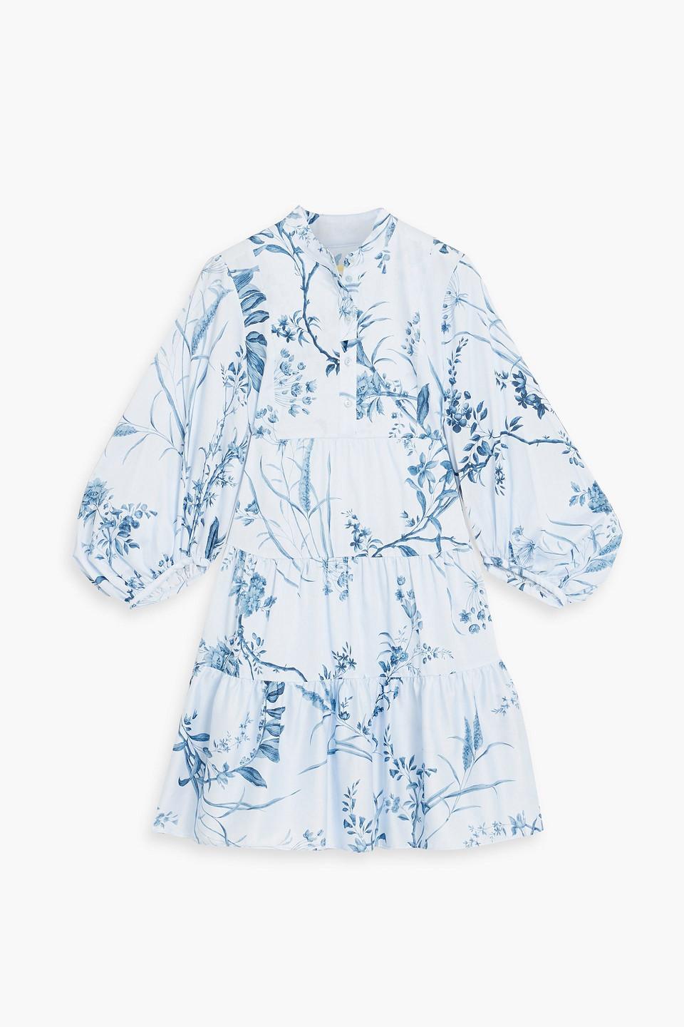 Tiered floral-print cotton-voile mini shirt dress