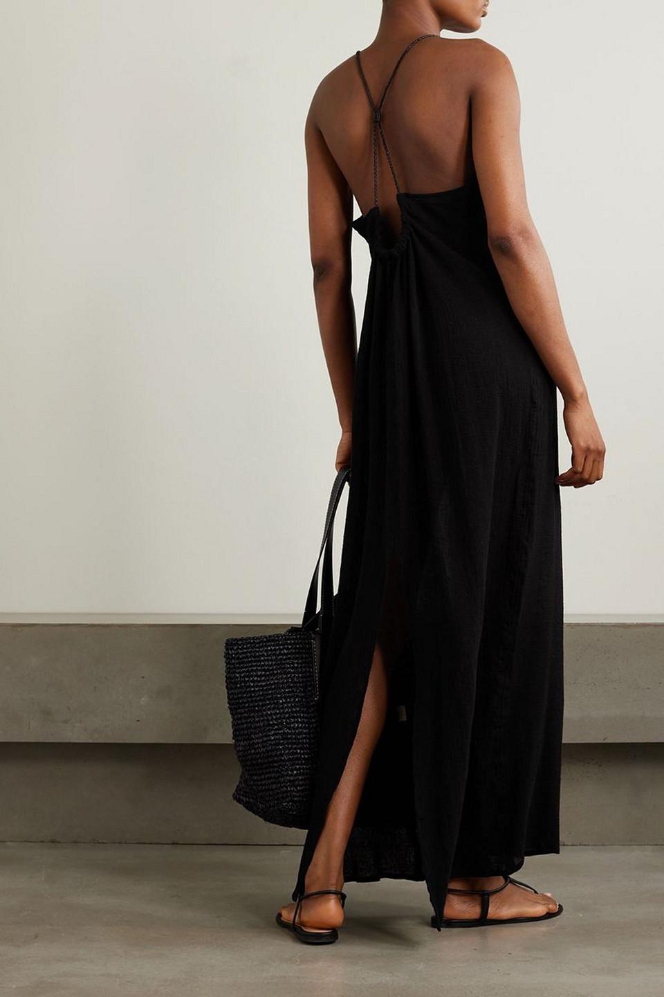 Edahi leather-trimmed cotton-gauze maxi dress