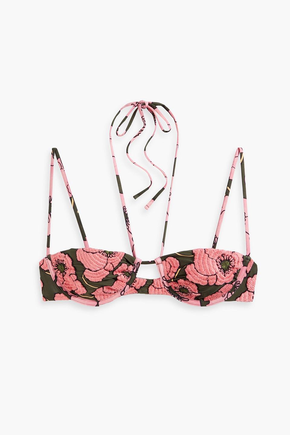 Embroidered printed bikini top