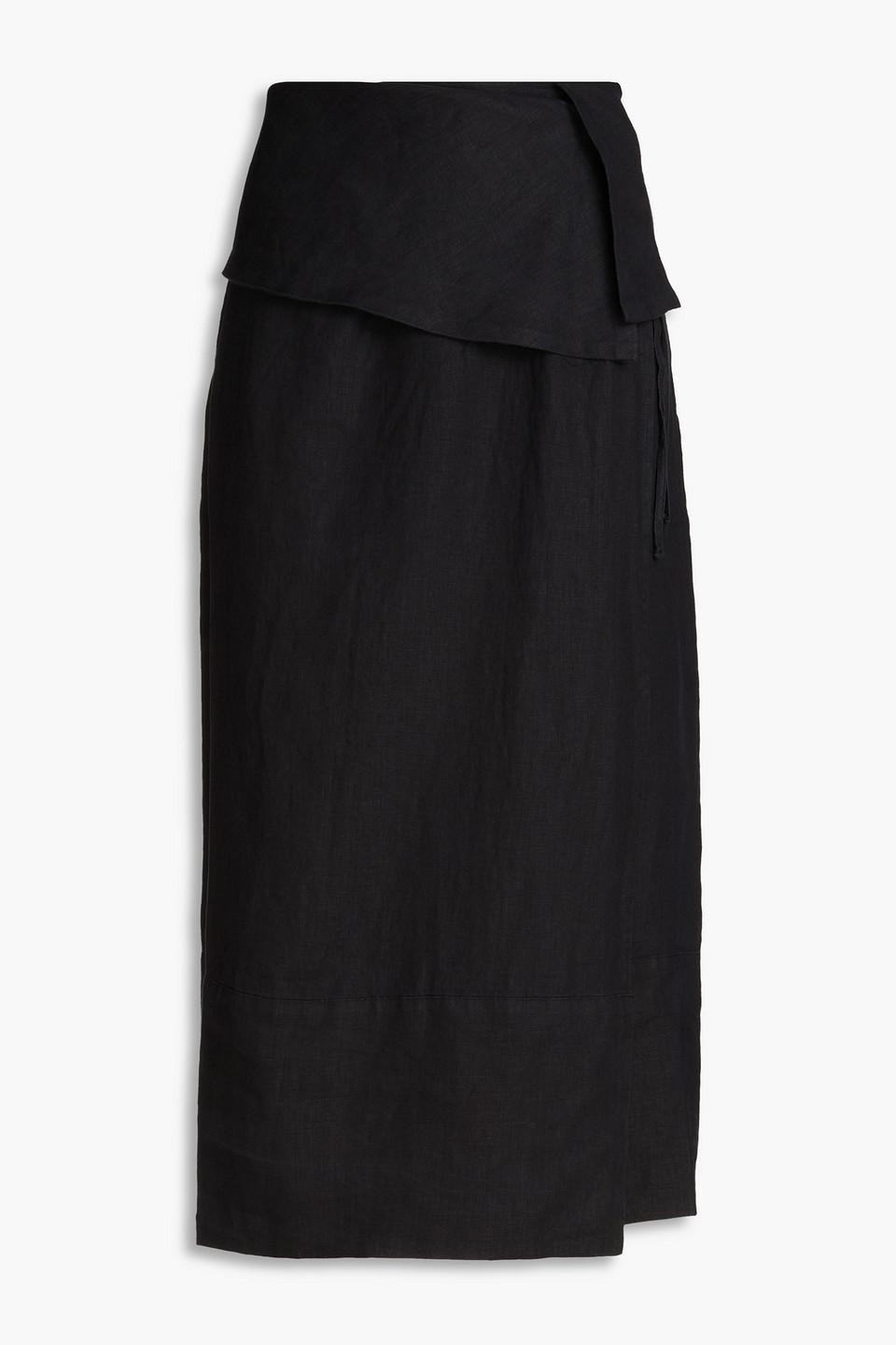 Malinos ruffled linen midi wrap skirt