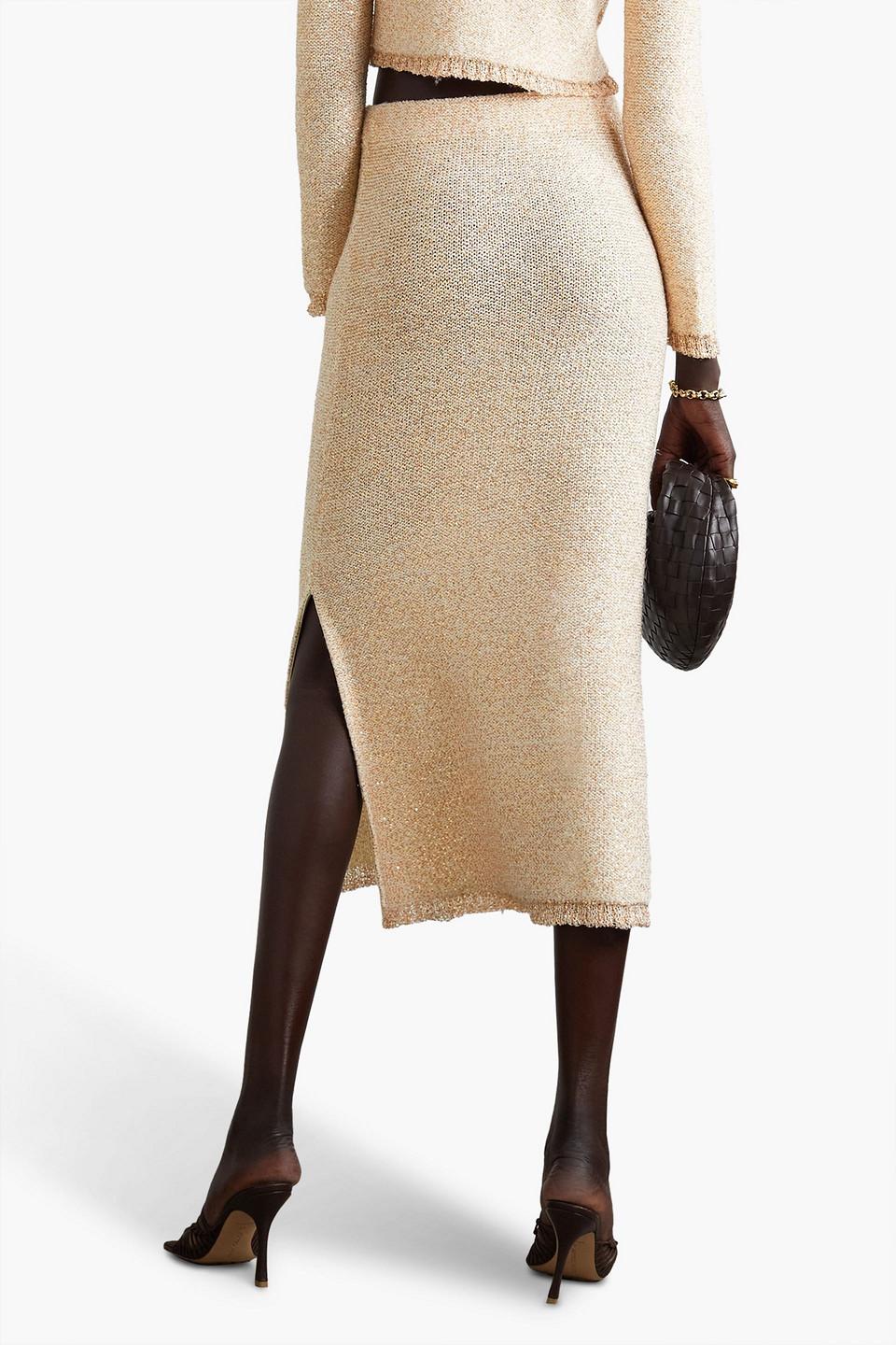 Dione sequin-embellished knitted midi skirt