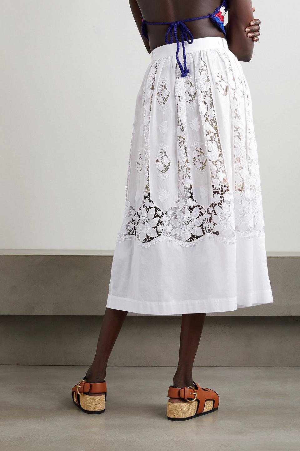 Reagan embroidered cotton midi skirt