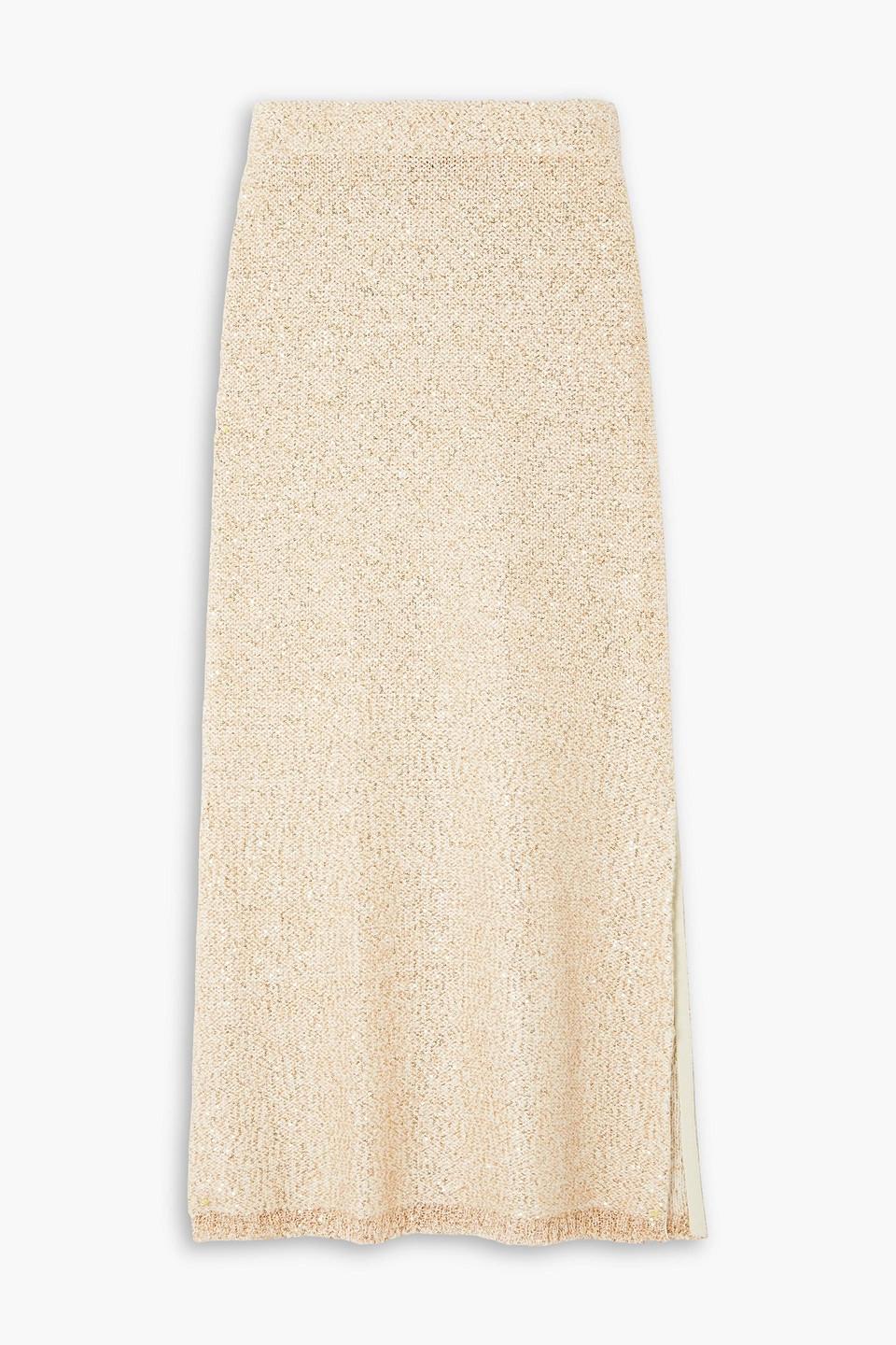 Dione sequin-embellished knitted midi skirt