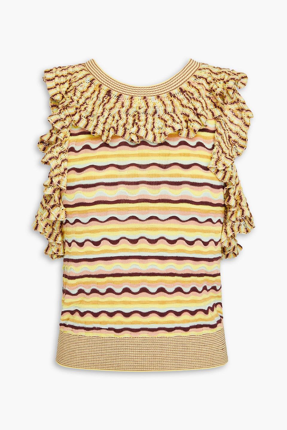 Sadie ruffled metallic striped silk-blend top