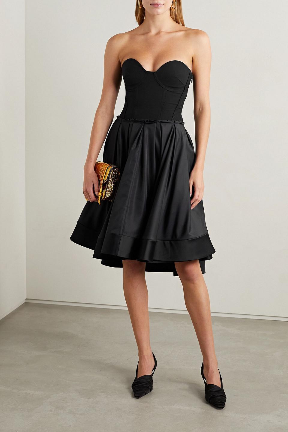 Strapless wool-blend jersey and taffeta dress