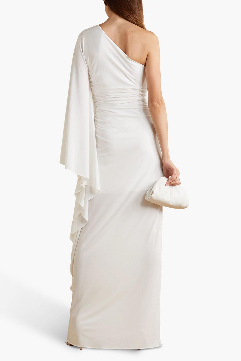 Ellen one-sleeve draped stretch-jersey gown