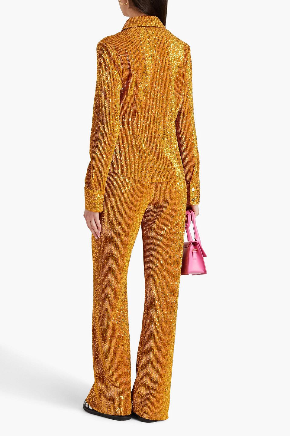 Markus sequined plissé-knitted straight-leg pants