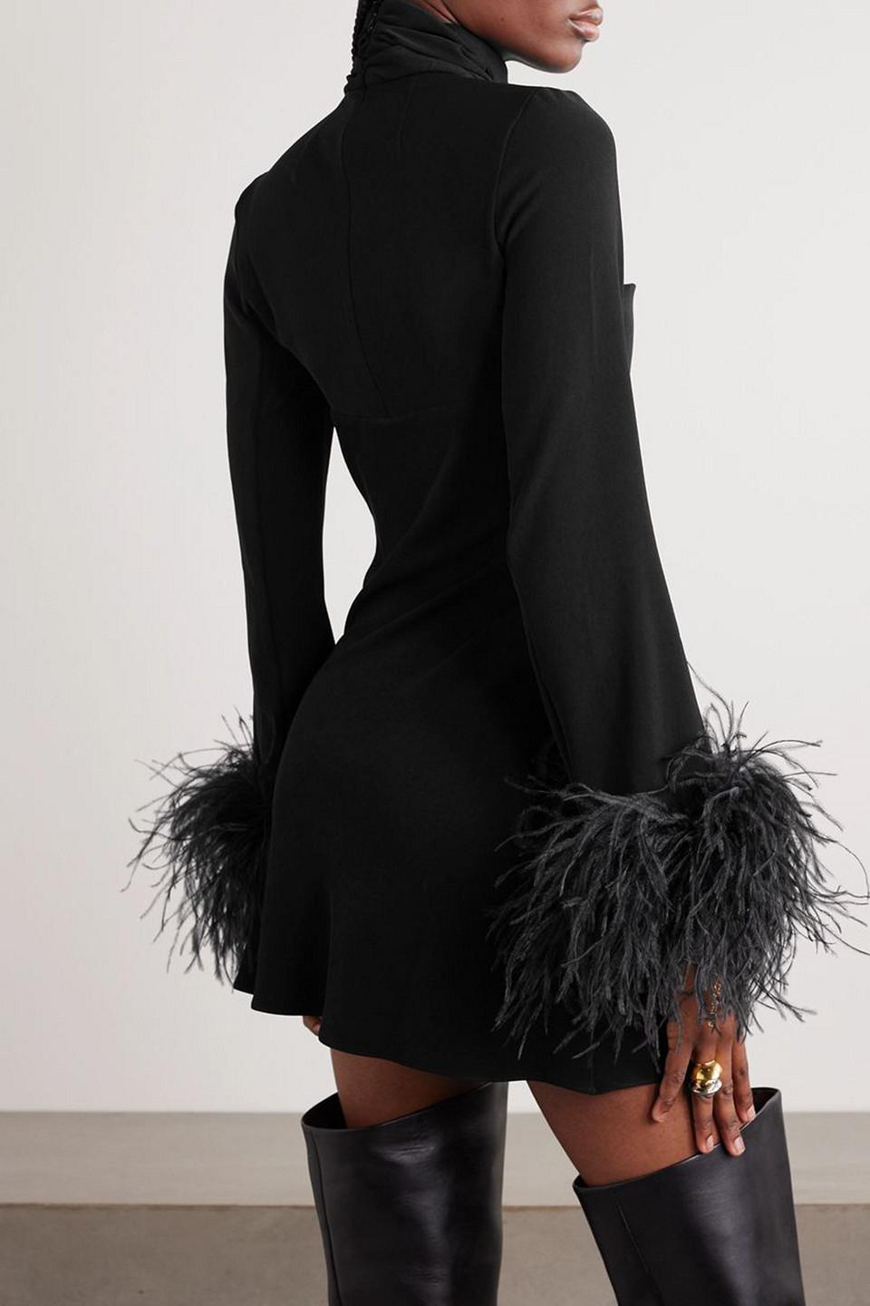 Odessa feather-trimmed cutout crepe mini dress