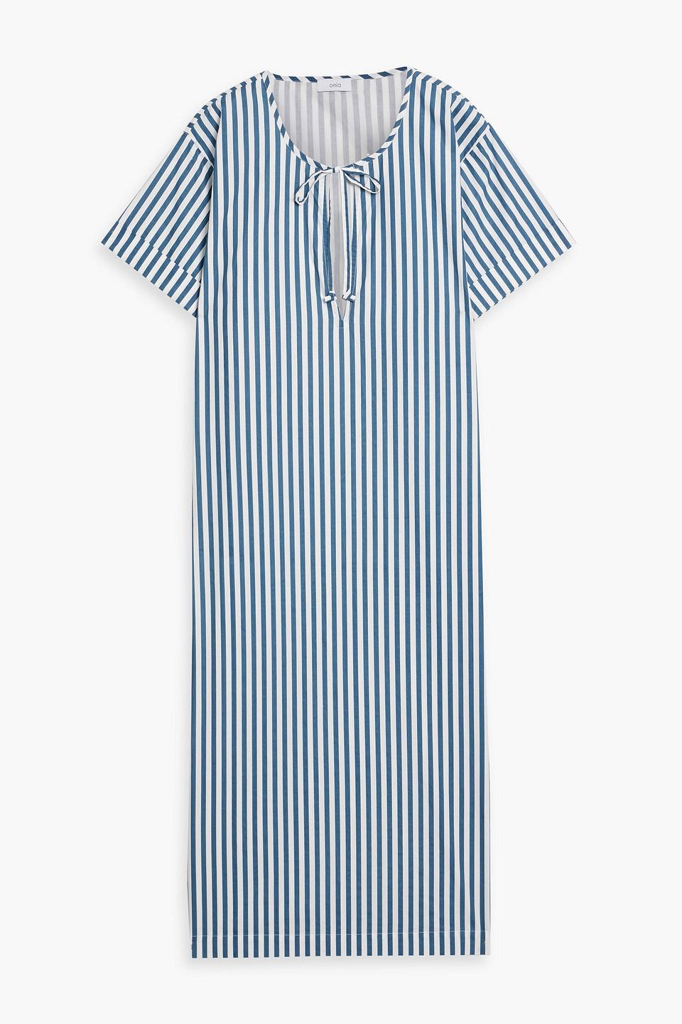 Striped cotton-poplin midi dress