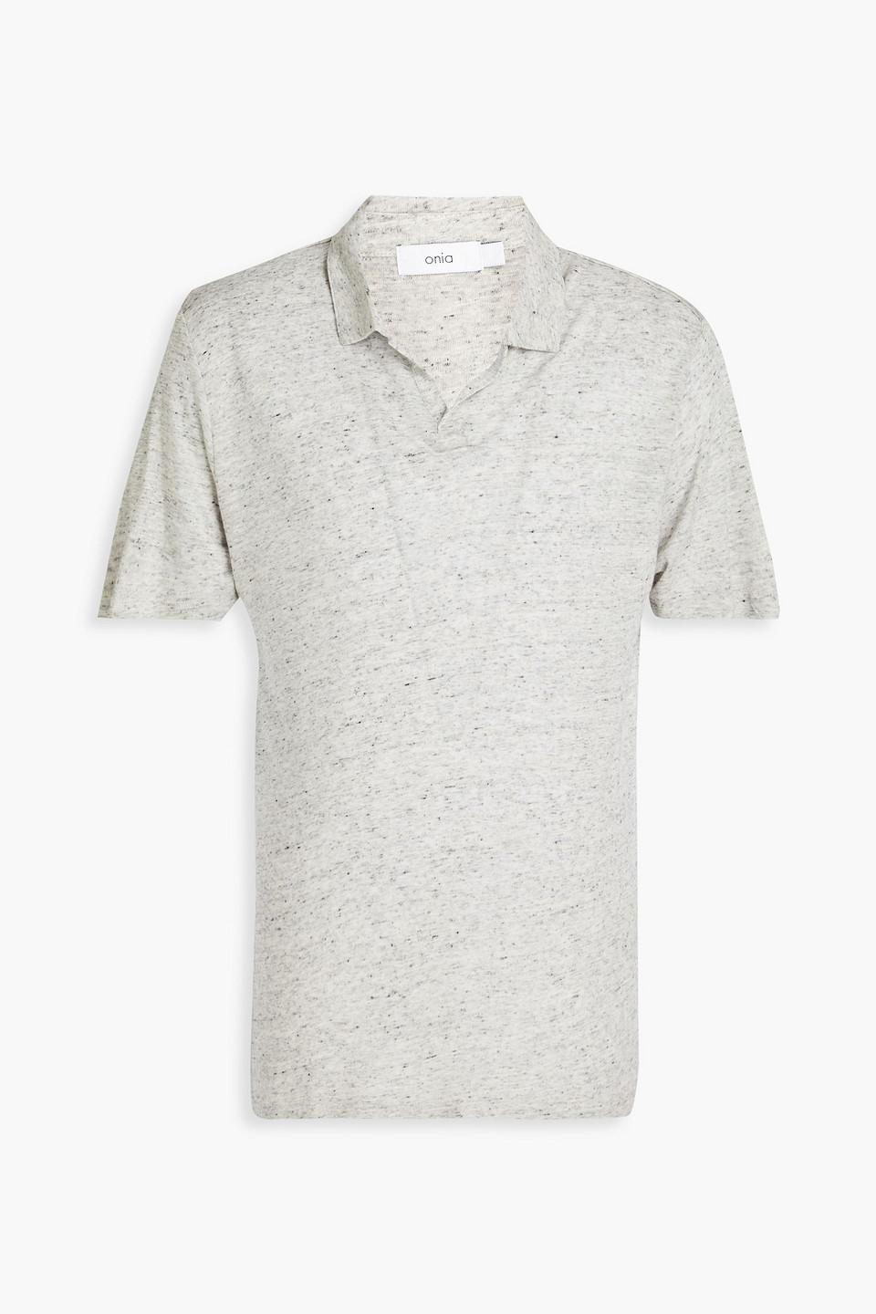 Linen-blend jersey polo shirt