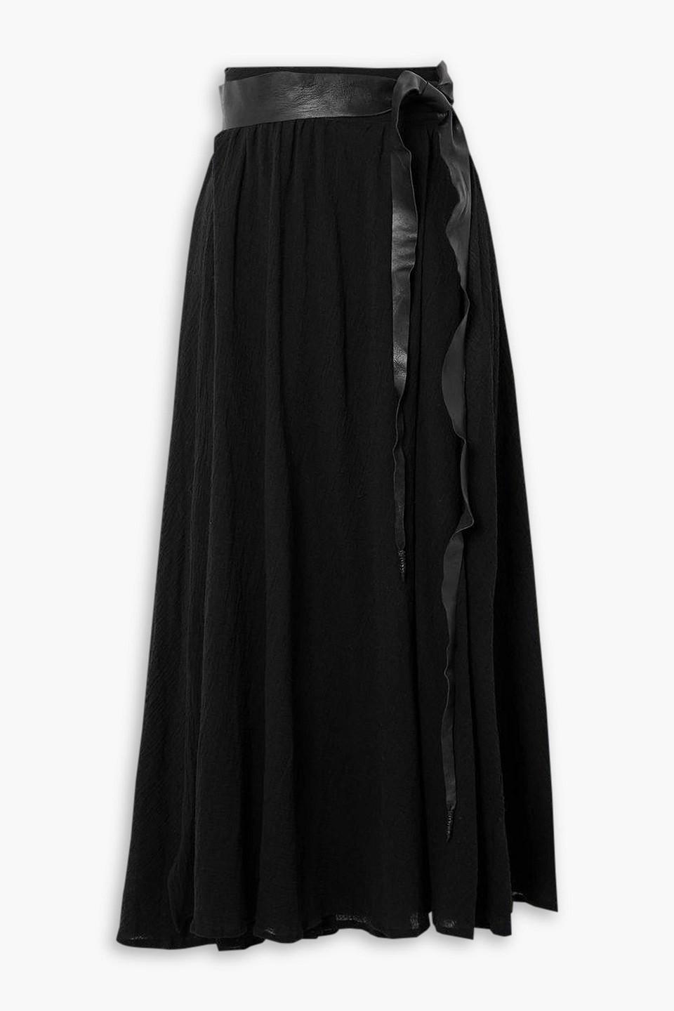 Cholul leather-trimmed frayed wrap-effect cotton-gauze midi skirt