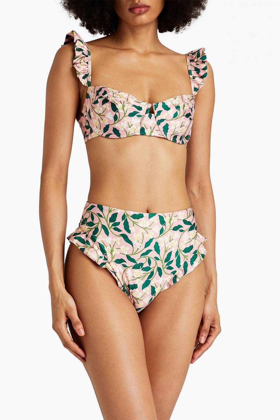 Jengibre ruffled floral-print high-rise bikini briefs