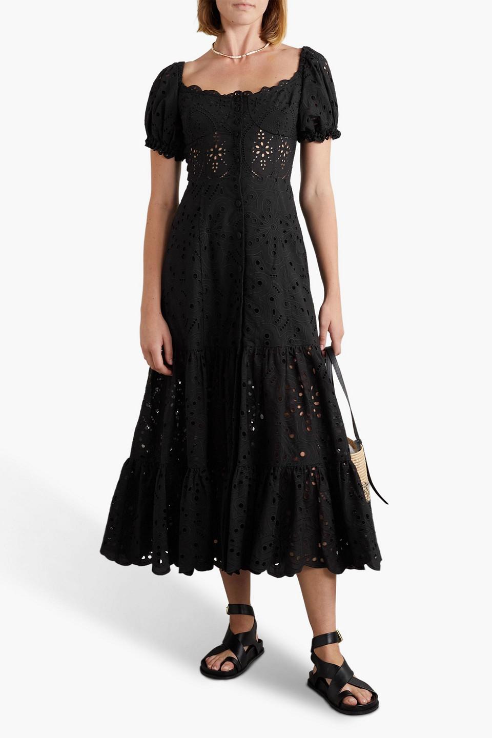 Lana tiered broderie anglaise cotton-blend midi dress