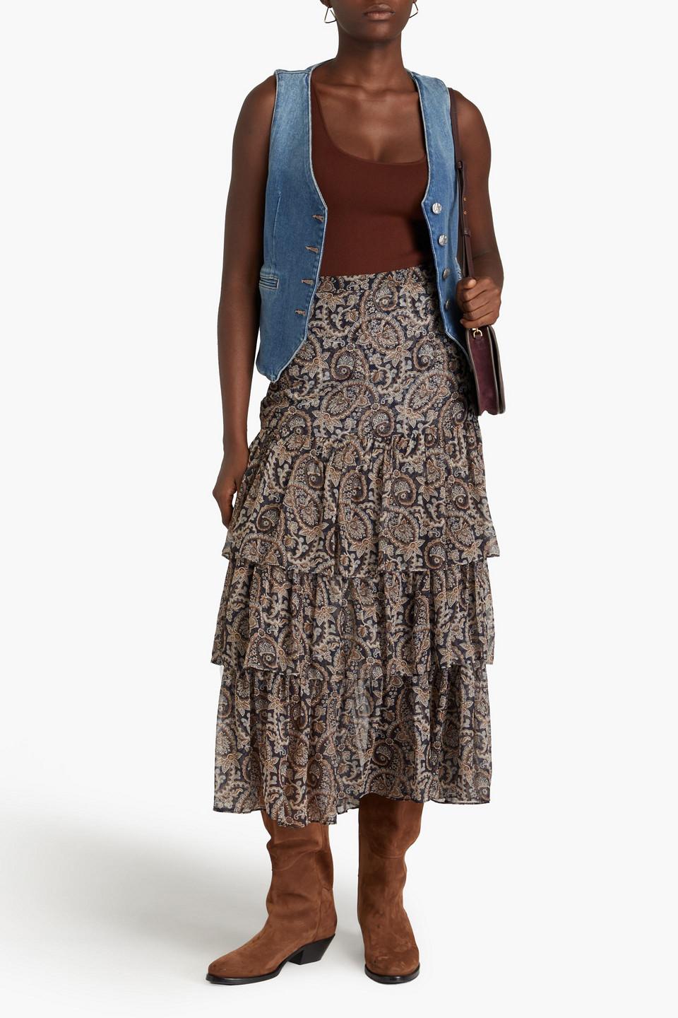 Shailene tiered paisley-print silk-georgette midi skirt