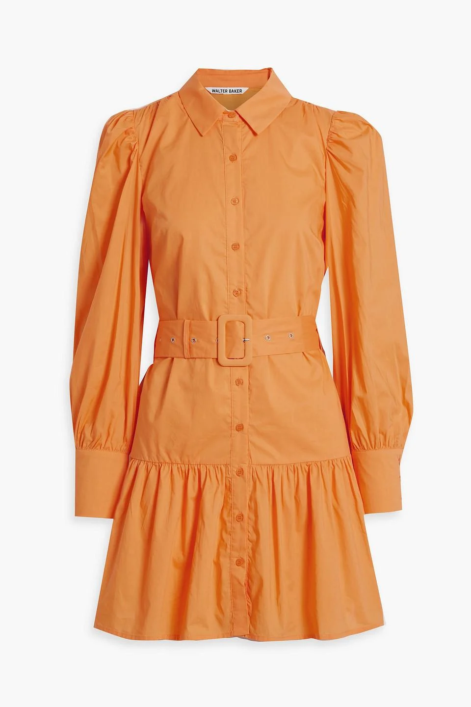 Tara belted gathered cotton-poplin mini shirt dress