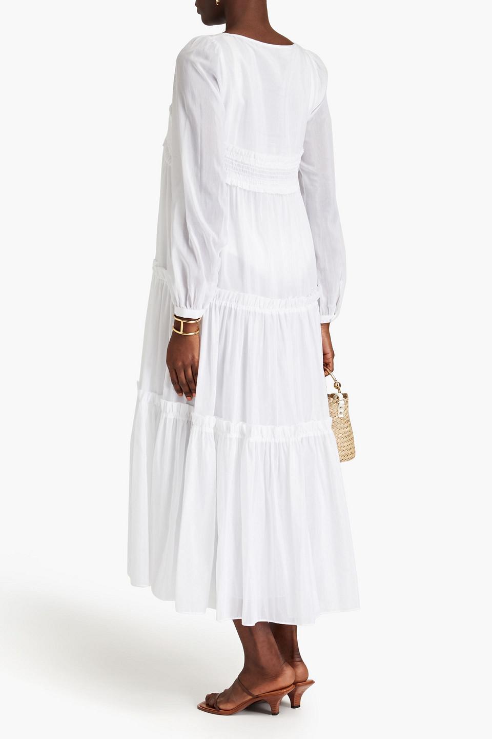 Kalani shirred cotton and silk-blend voile midi dress