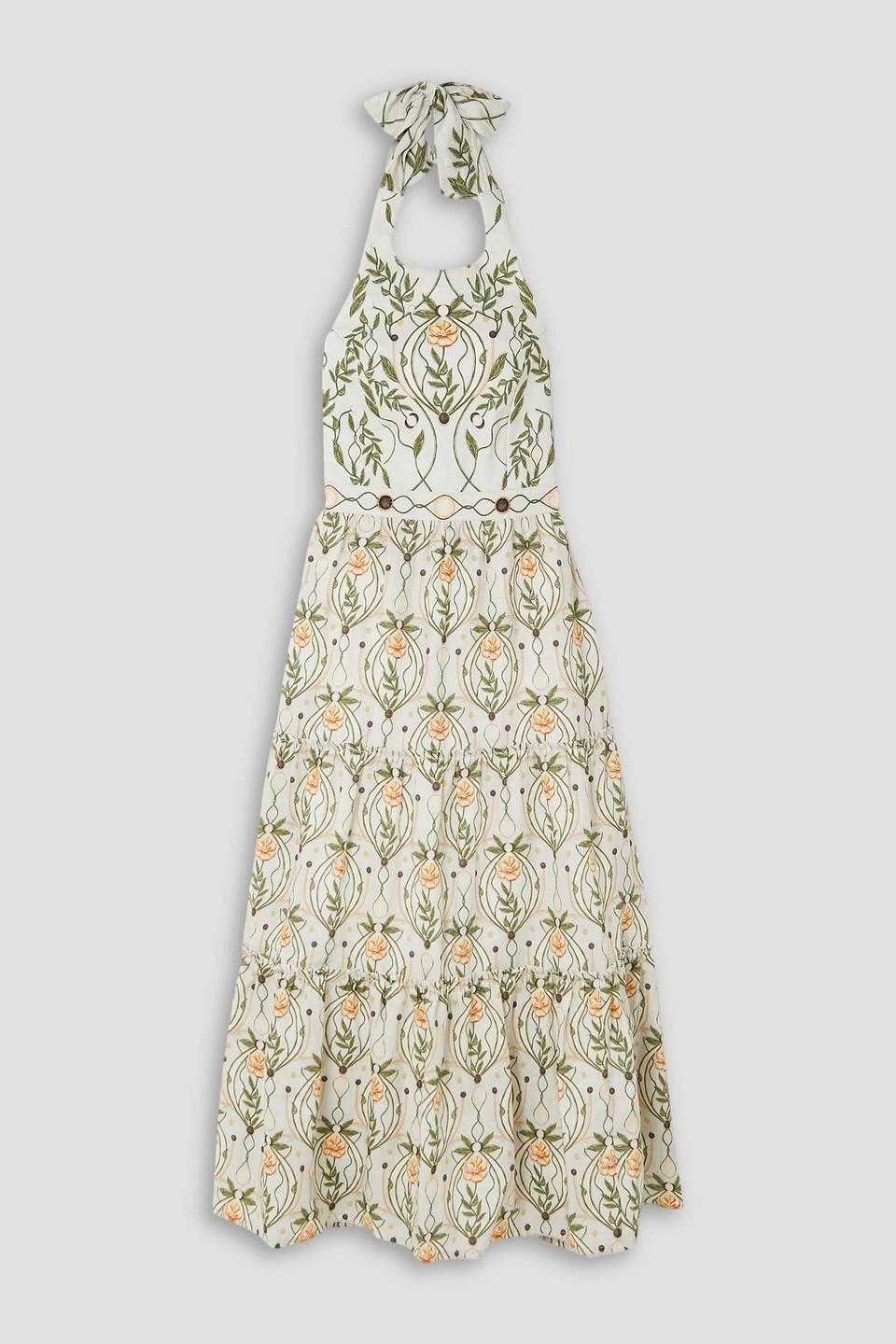 Agave ruffled cotton-blend jacquard midi dress