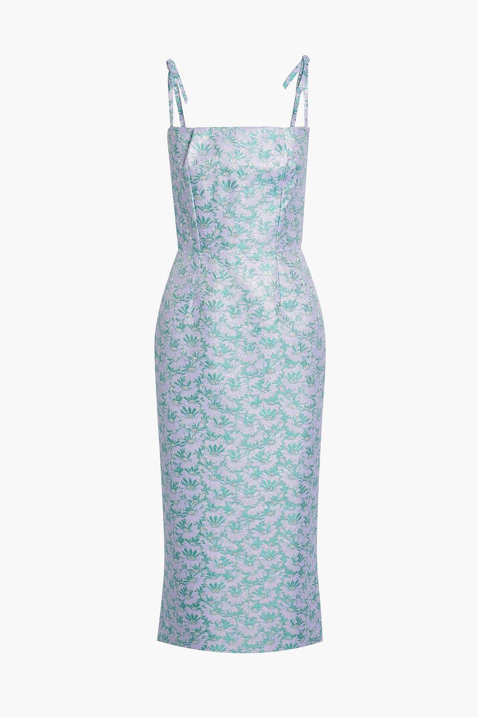 The Night Garden metallic floral-jacquard midi dress