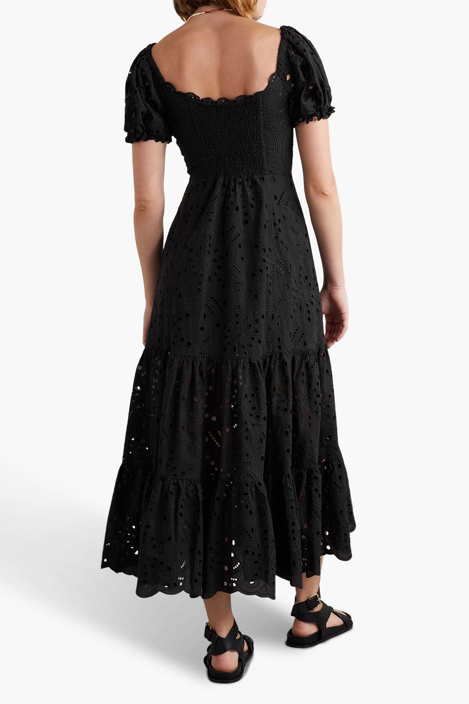 Lana tiered broderie anglaise cotton-blend midi dress