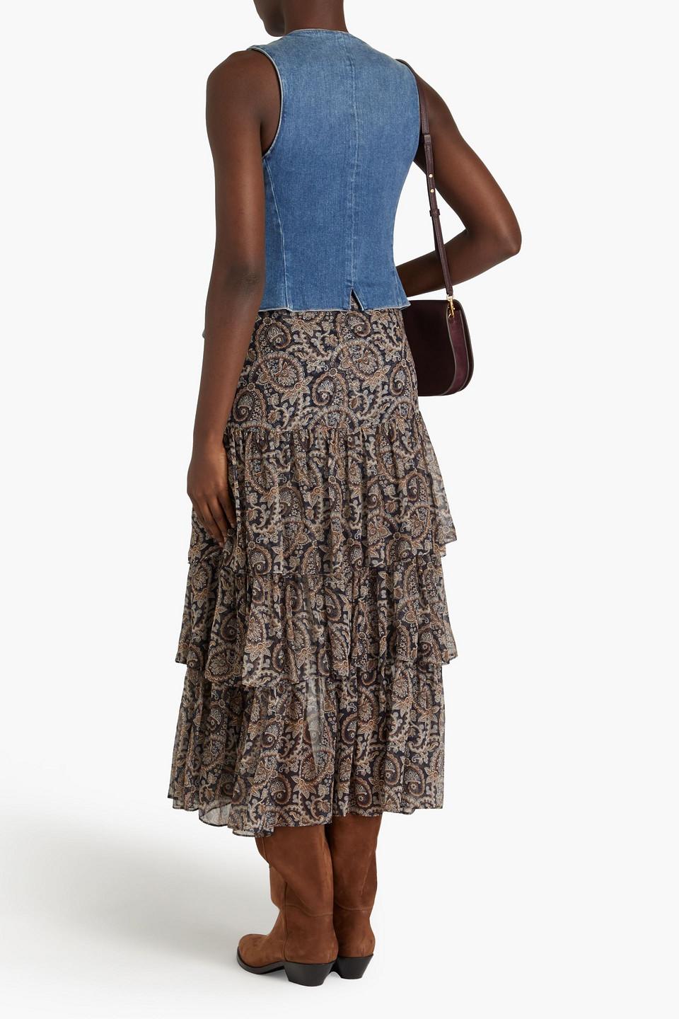 Shailene tiered paisley-print silk-georgette midi skirt