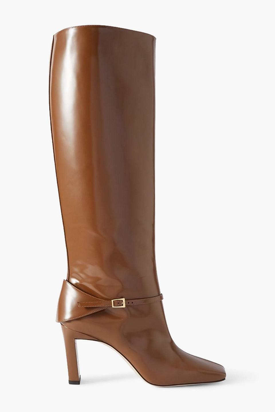 Isa buckled glossed-leather knee boots