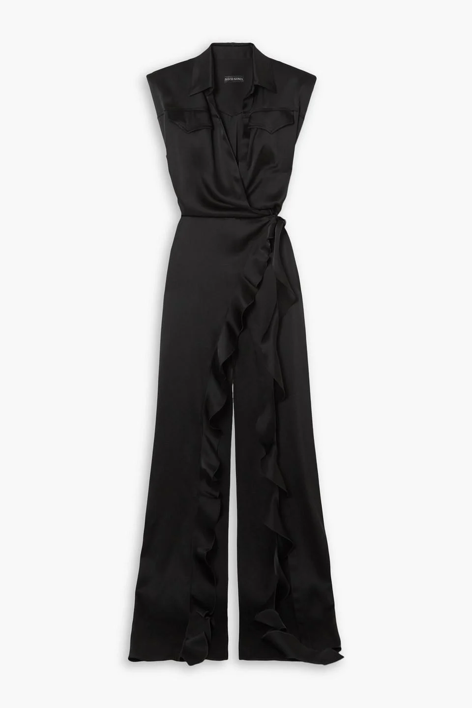 Ruffled satin wrap gown