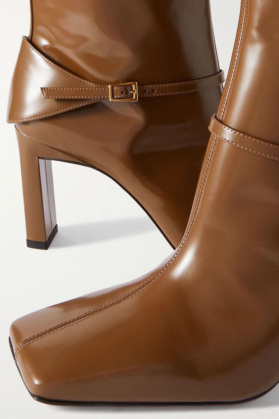 Isa buckled glossed-leather knee boots