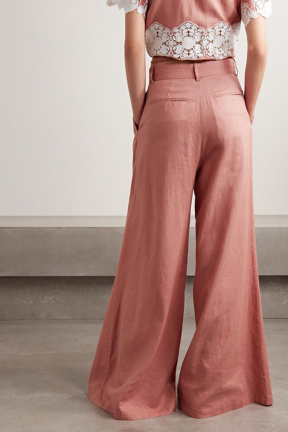 River pleated linen and cotton-blend wide-leg pants