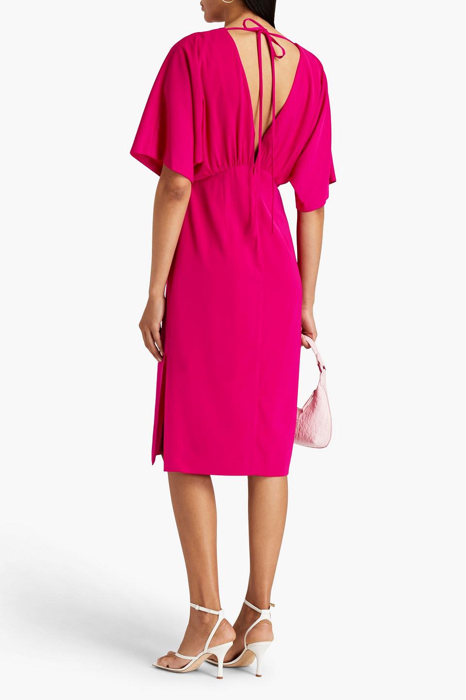 Gathered stretch-crepe midi dress