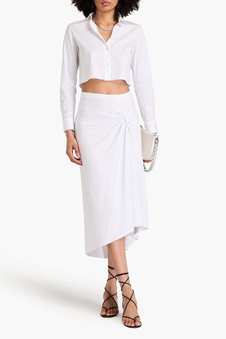 Asymmetric twisted stretch-jersey midi skirt