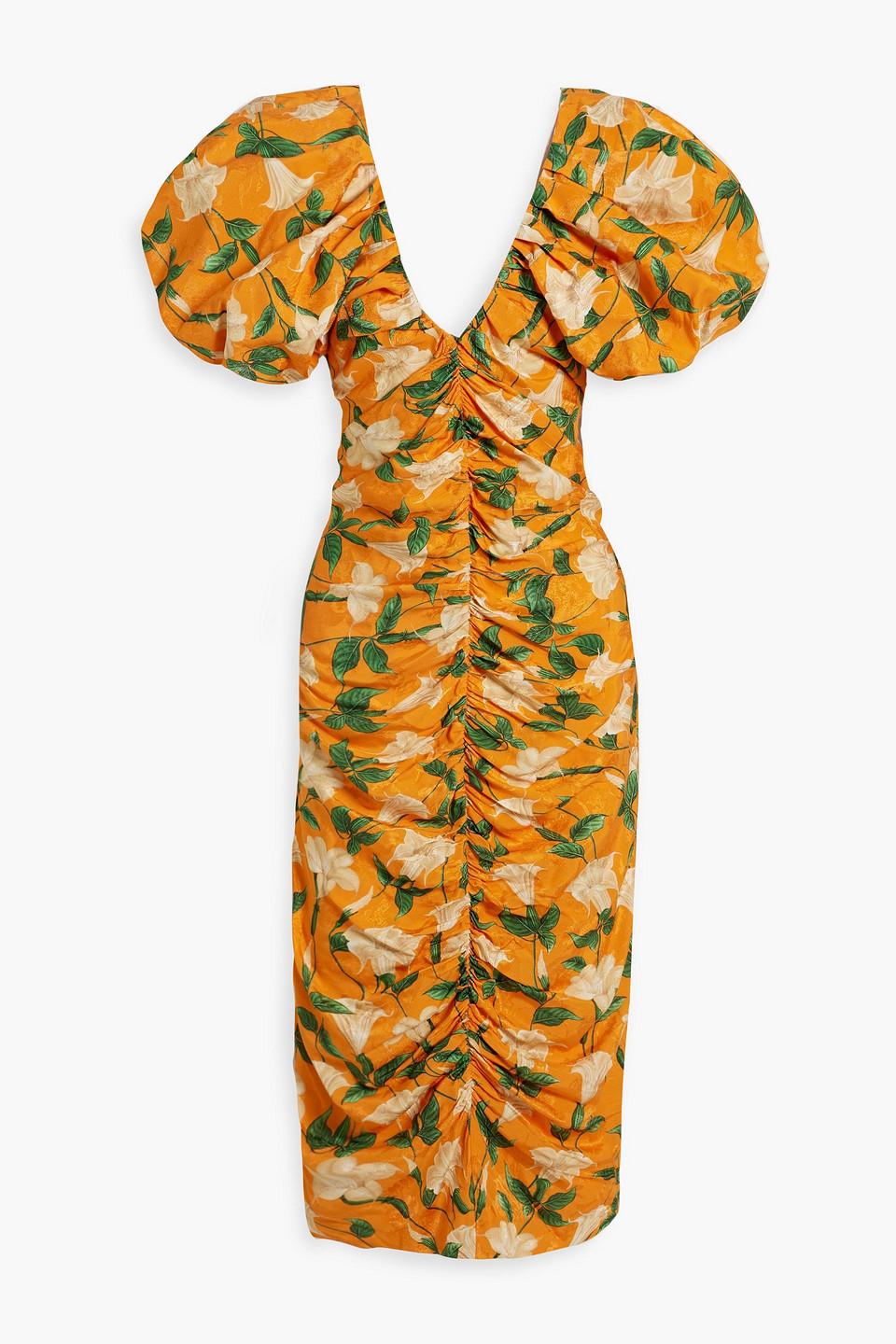 Celia ruched floral-print ECOVERO-blend jacquard midi dress