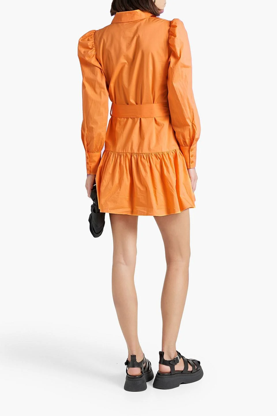 Tara belted gathered cotton-poplin mini shirt dress