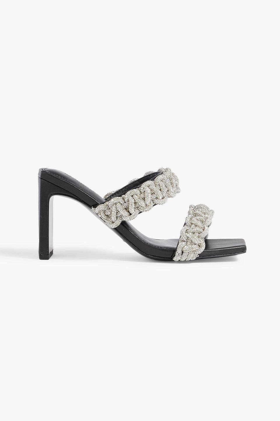 Walker crystal-embellished cord and leather mules