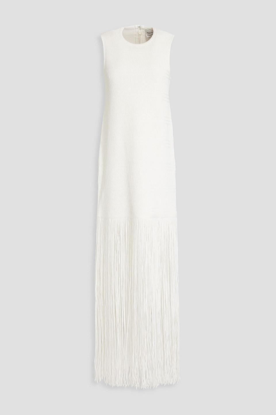 Fringed ribbed-knit gown