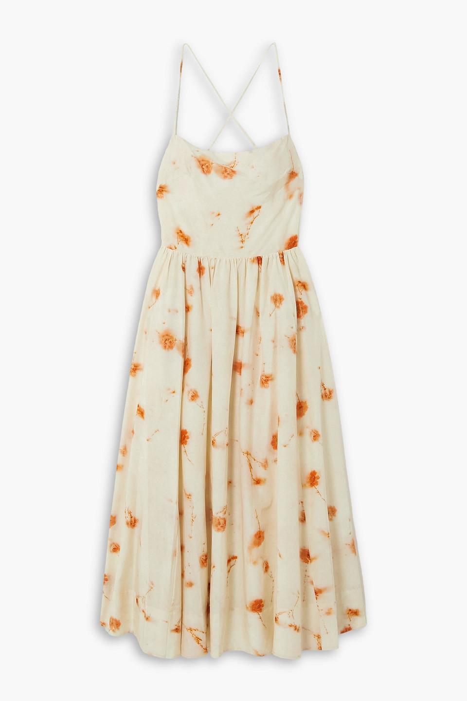 Open-back floral-print cotton and silk-blend midi dress