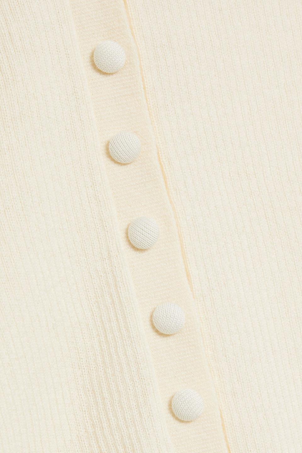 Button-detailed ribbed wool and silk-blend top