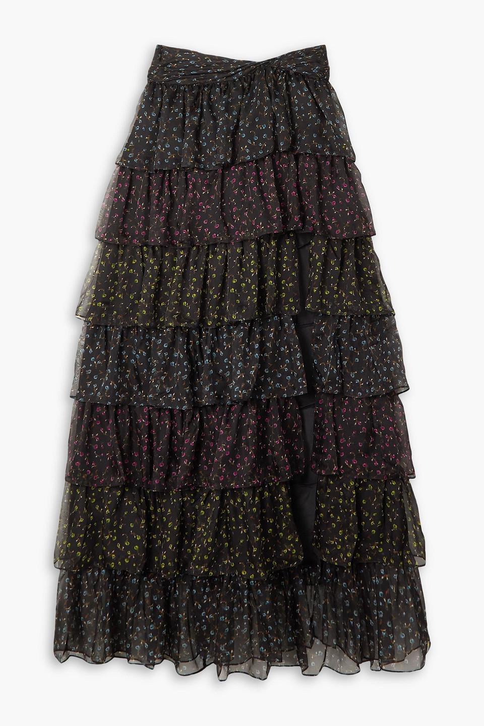 Patina tiered floral-print silk-chiffon maxi skirt