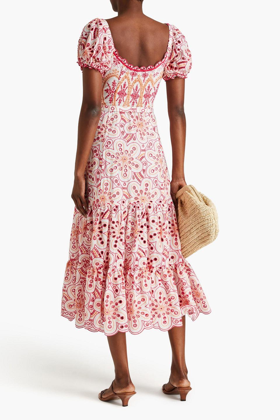 Lana tiered broderie anglaise cotton-blend midi dress