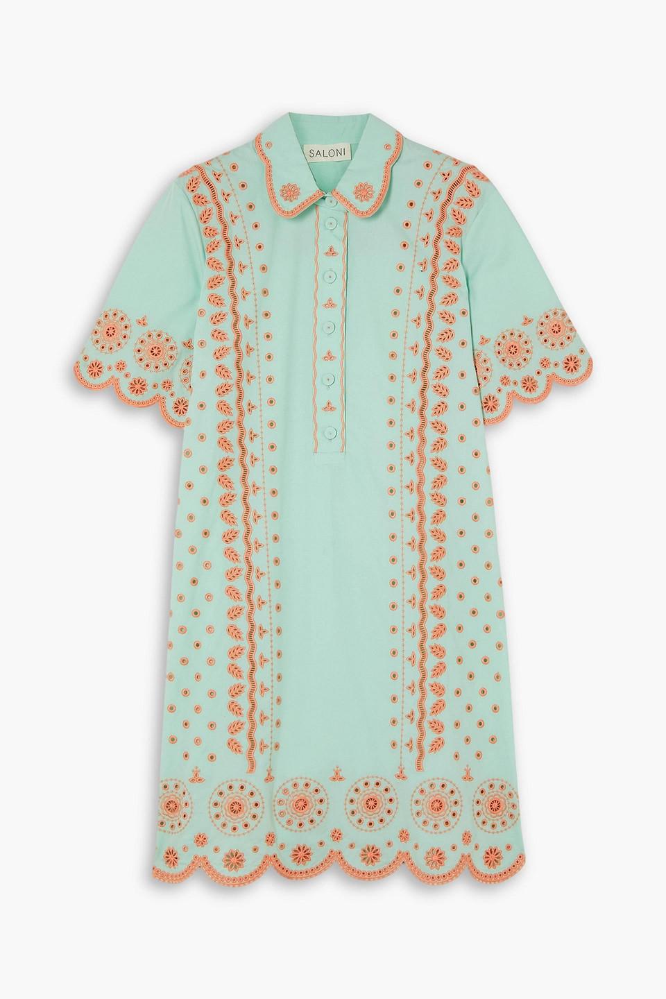 Dree scalloped broderie anglaise cotton-poplin mini shirt dress