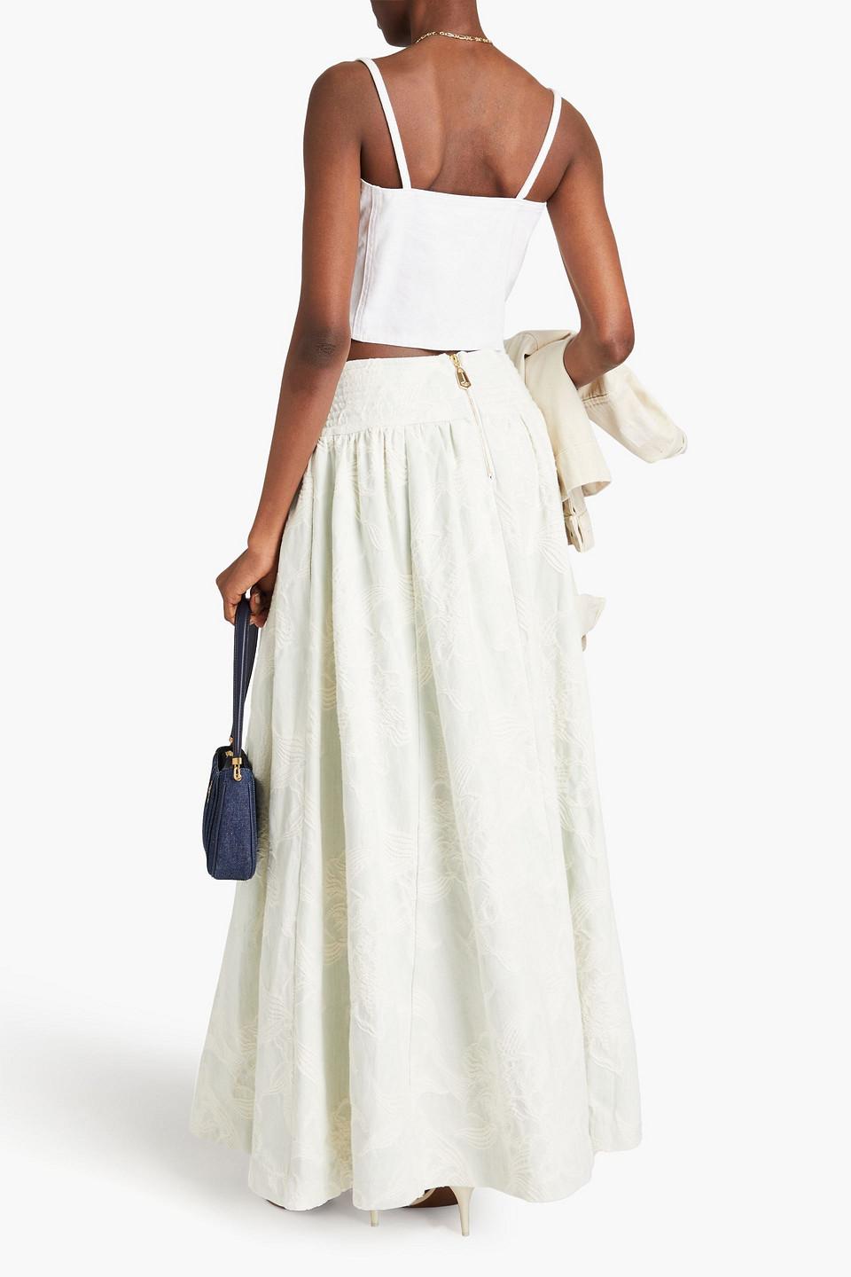 Acid-wash denim-jacquard maxi skirt